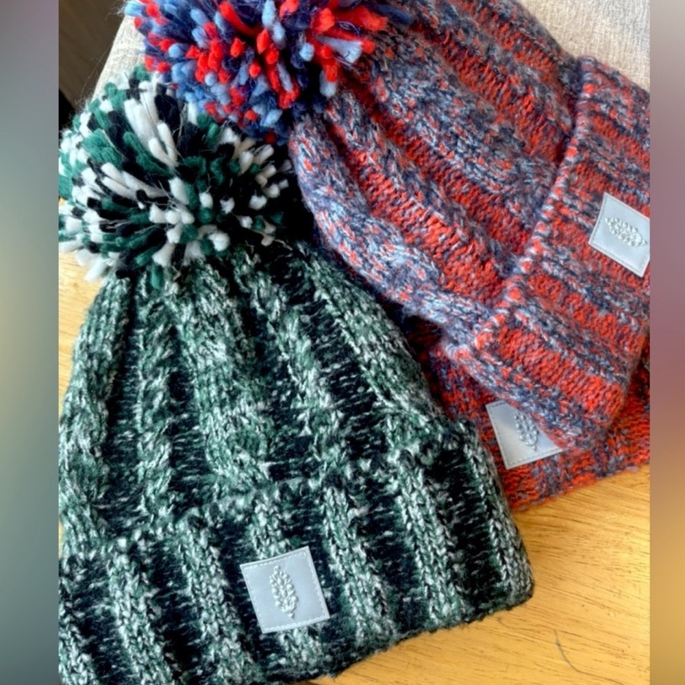 Free People Pom Party Reflective Logo Beanie in Green NWOT